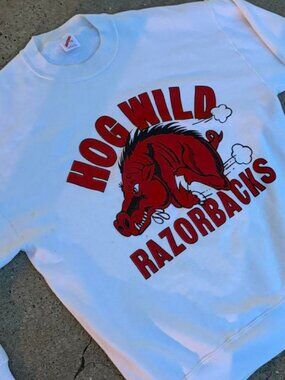 Vintage 90s Arkansas Razorbacks Hog Wild White Crewneck Sweatshirt Mens XL